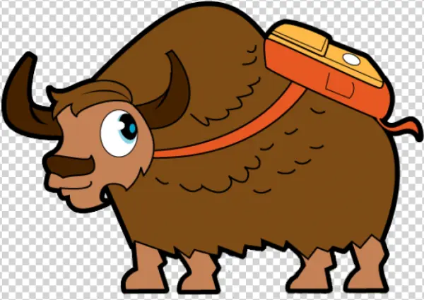 Cartoon Yak with Backpack PNG Transparent Background