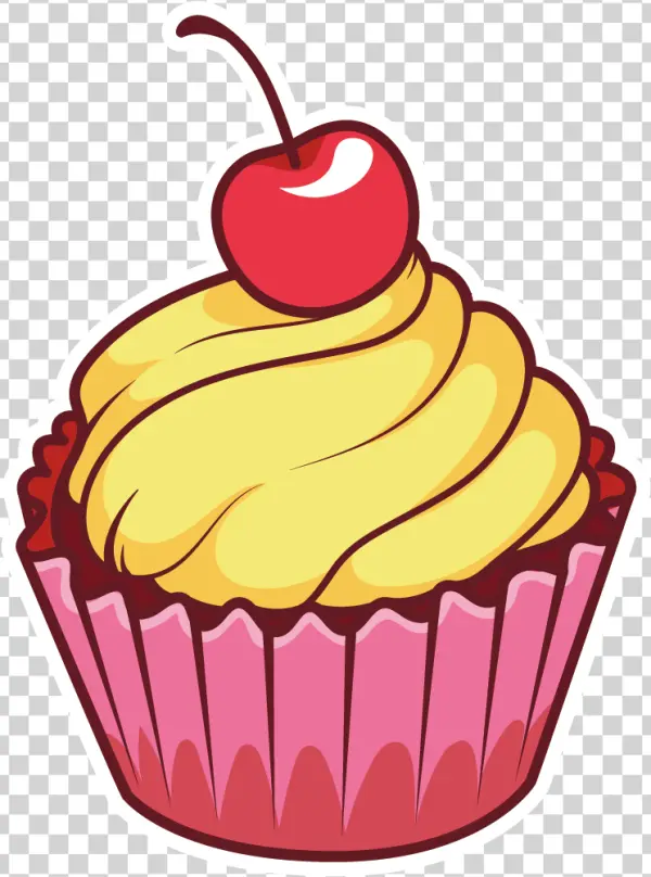 Cartoon Cupcake with Cherry PNG Transparent Background