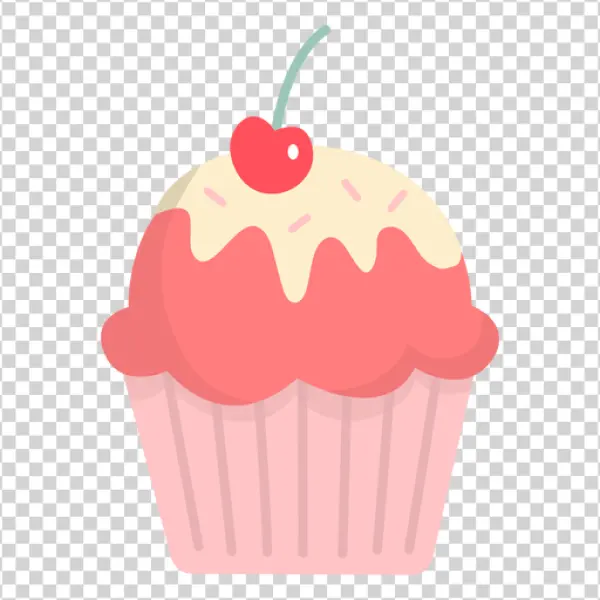 Cartoon Pink Cupcake with Cherry PNG