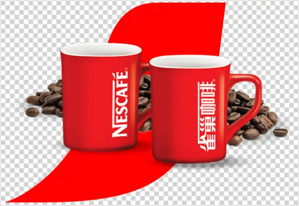Nescafe Red Coffee Mugs with Beans PNG Transparent Background