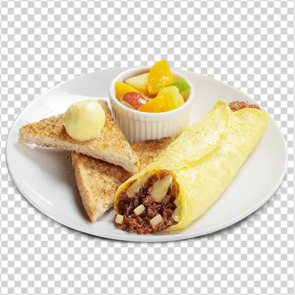 Breakfast Plate Omelet Toast Fruit PNG Transparent Background