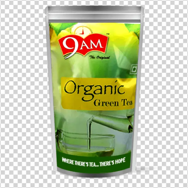 9 AM Organic Green Tea Pouch PNG Transparent Background
