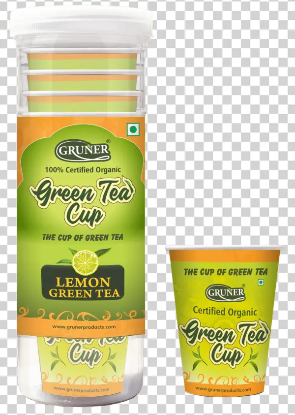 Gruner Lemon Green Tea Cups Stack and Single Cup PNG