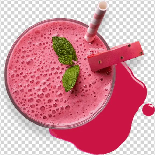 Pink Smoothie Drink with Mint and Fruit PNG