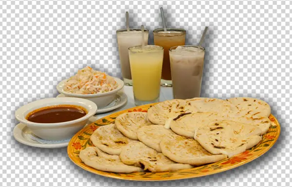 Salvadoran Pupusas Meal with Drinks Transparent PNG