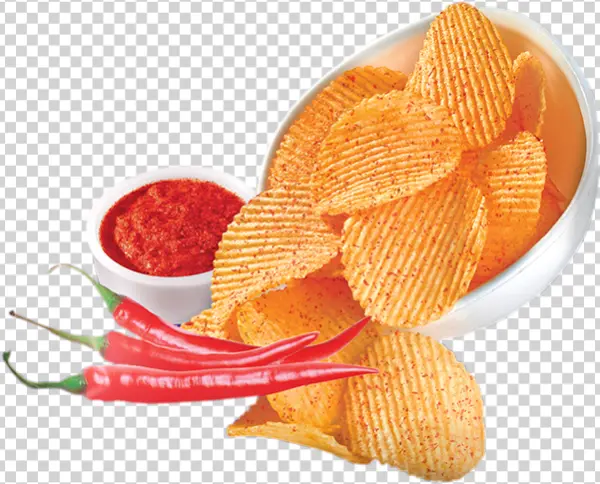 Spicy Ruffled Potato Chips with Dip and Chili PNG