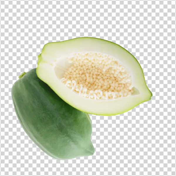 Green Papaya Whole and Sliced PNG Transparent Background