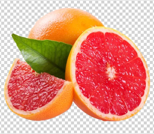 Fresh Red Grapefruit with Leaf PNG Transparent Background
