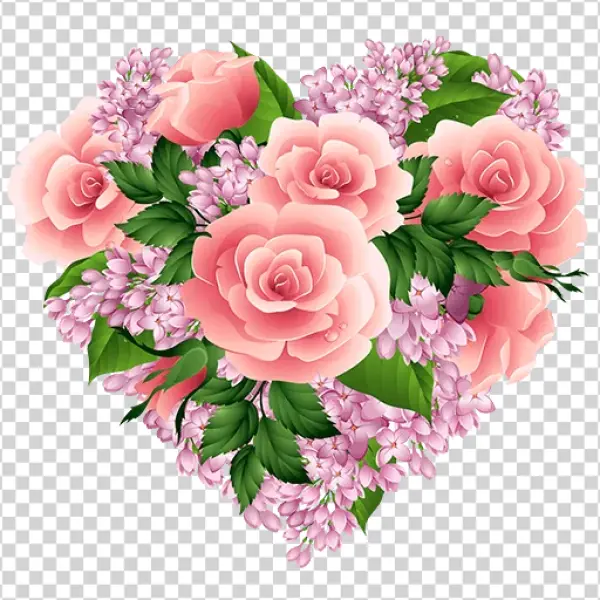 Floral Heart with Pink Roses and Lilac PNG