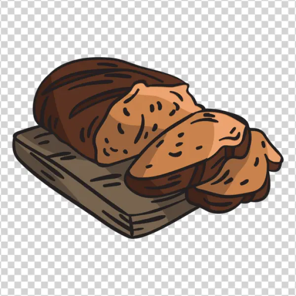 Cartoon Sliced Bread Loaf on Cutting Board PNG