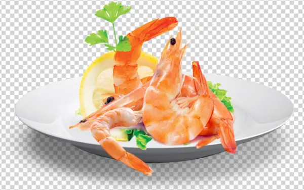Shrimp on Plate with Lemon PNG Transparent Background