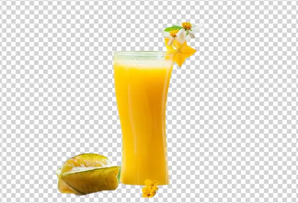 Starfruit Juice Glass with Whole Fruit PNG