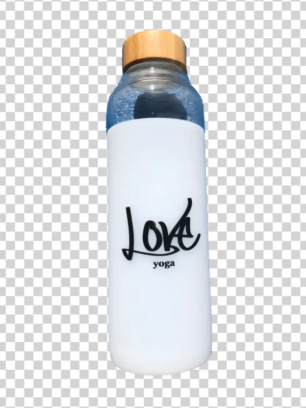 White Water Bottle with Bamboo Lid and Love Yoga Logo PNG