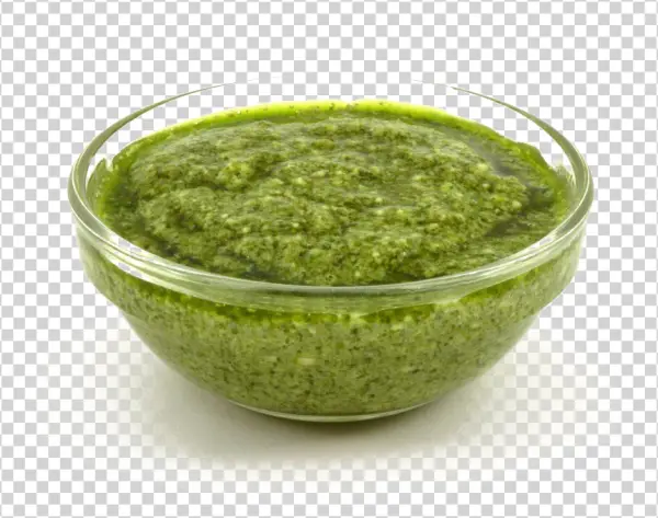 Pesto Sauce in Glass Bowl PNG Transparent Background