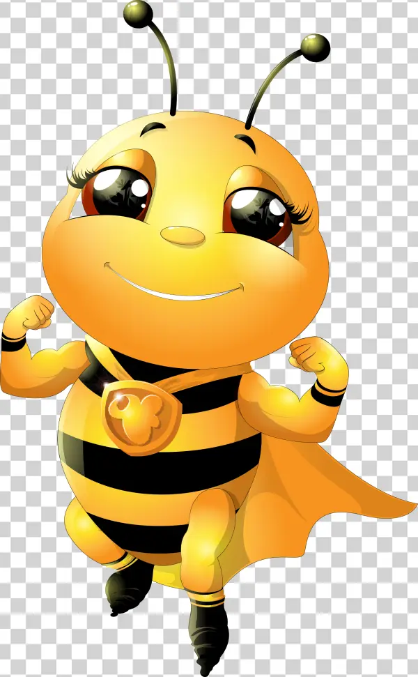 Cute Superhero Bee flexing muscles PNG