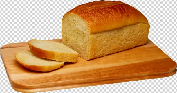 Fresh White Bread Loaf with Slices on Wooden Board PNG