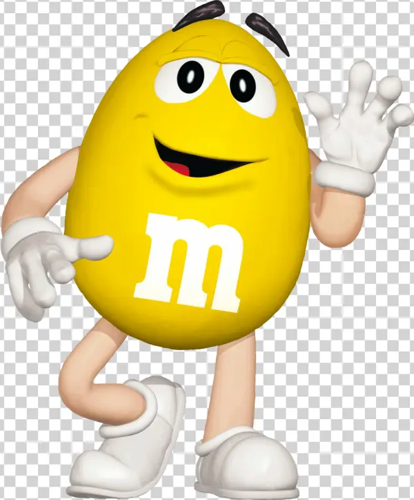 Yellow M&M Character Waving PNG Transparent Background