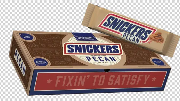 Snickers Pecan Candy Bar and Box PNG Transparent Background