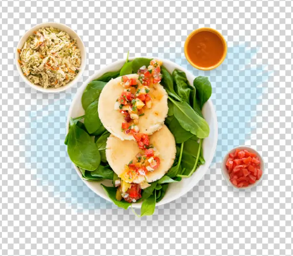 Savory Arepas Meal with Fresh Salsa and Salad PNG