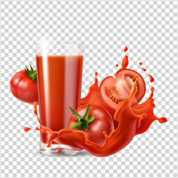 Tomato Juice with Splashing Tomatoes PNG Transparent Background