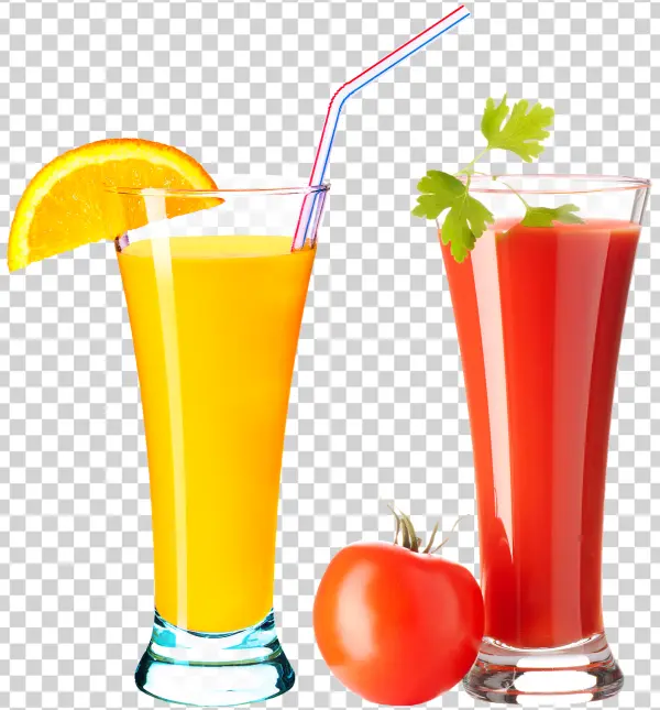 Fresh Orange and Tomato Juice Glasses PNG