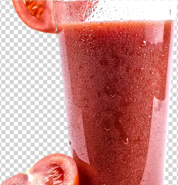 Fresh Tomato Juice Glass with Tomato Slice PNG