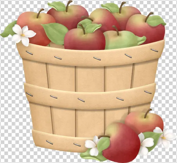 Apple Basket with Flowers PNG Transparent Background