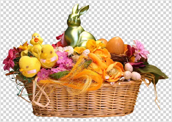 Easter Basket with Bunny and Chicks PNG Transparent Background