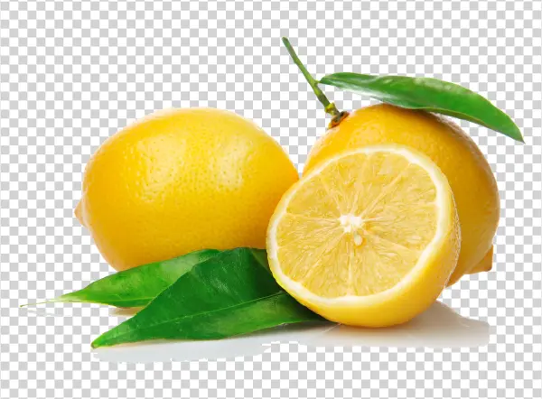 Fresh Lemons with Leaves PNG Transparent Background