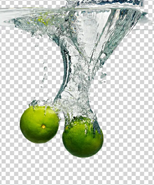 Two Limes Splashing in Water PNG Transparent Background