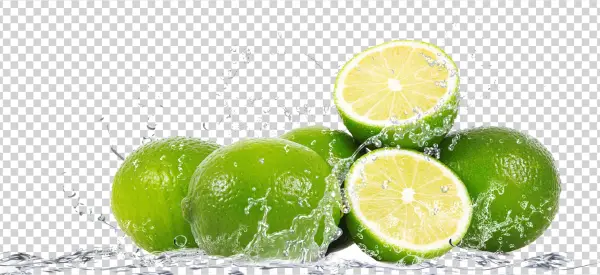 Fresh Limes with Water Splash PNG Transparent Background