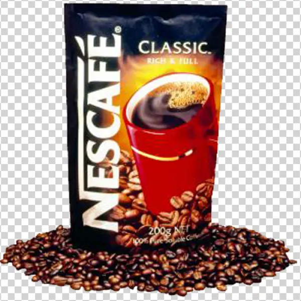 Nescafe Classic Coffee Pouch with Beans and Mug PNG