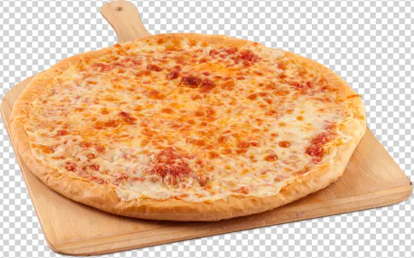 Classic Cheese Pizza on Pizza Peel PNG Transparent Background