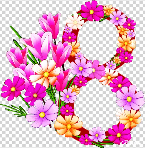 Floral Number 8 with Pink Tulips PNG