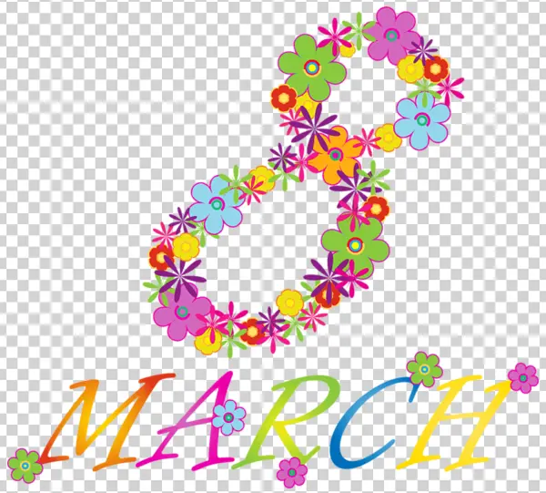 Colorful 8 March Floral Design PNG
