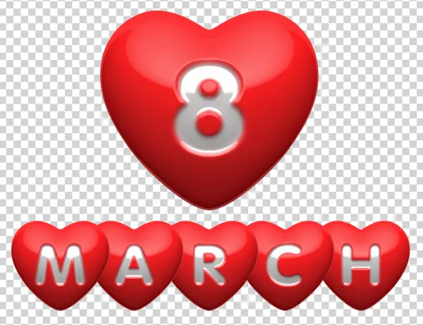 Glossy Red March 8th Hearts PNG