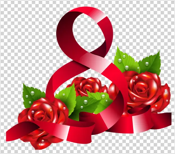 International Women's Day Number 8 with Red Roses PNG