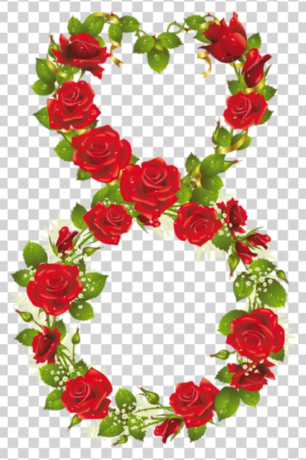 Elegant Number 8 Red Roses Garland PNG