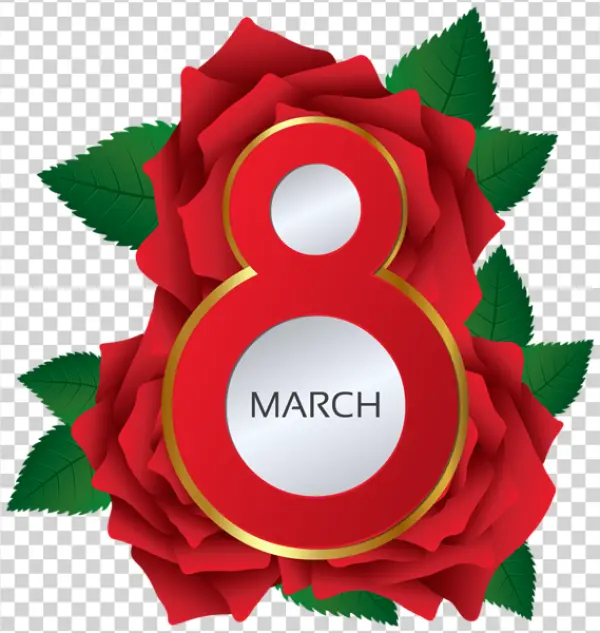 8 March International Women's Day with Red Roses PNG