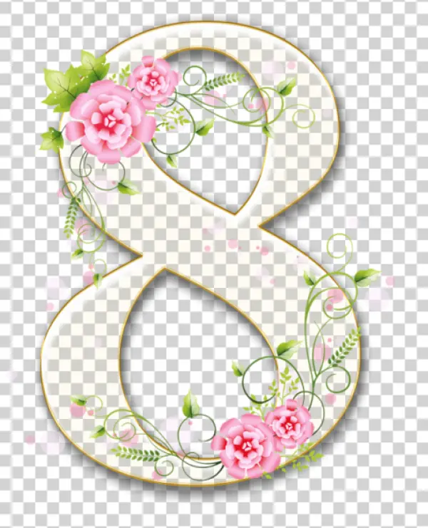 Golden Number 8 with Floral Decor PNG