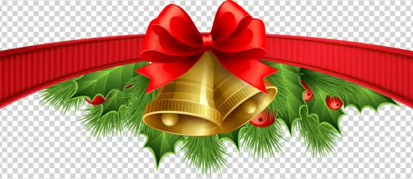 Christmas Bells with Holly and Ribbon PNG Transparent Background