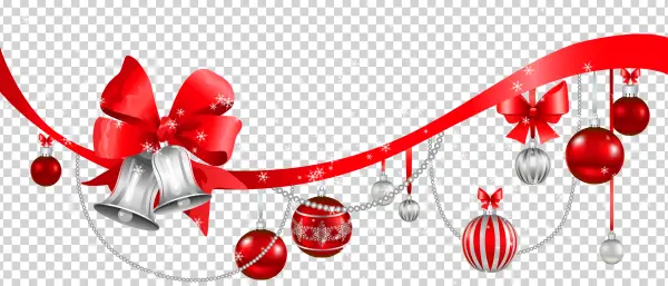 Christmas Ribbon and Ornaments Garland PNG