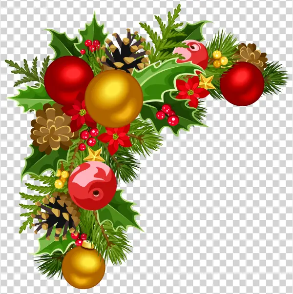 Christmas Corner Garland with Ornaments PNG