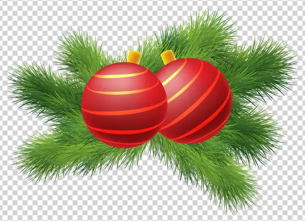 Red Christmas Ornaments on Pine Branch PNG