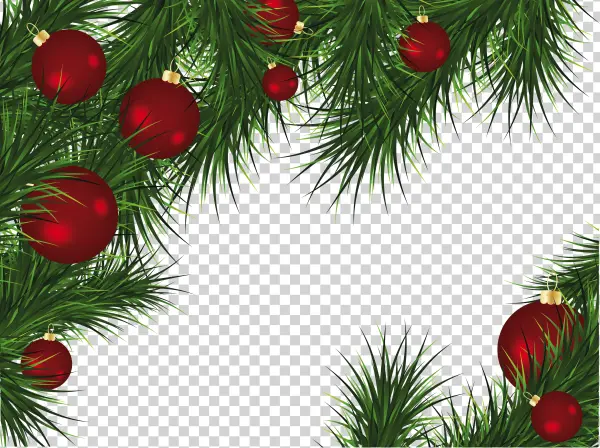 Christmas Pine Branches with Red Ornaments PNG Transparent