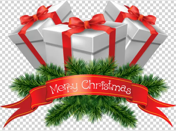 Merry Christmas Gift Boxes with Pine Branches PNG