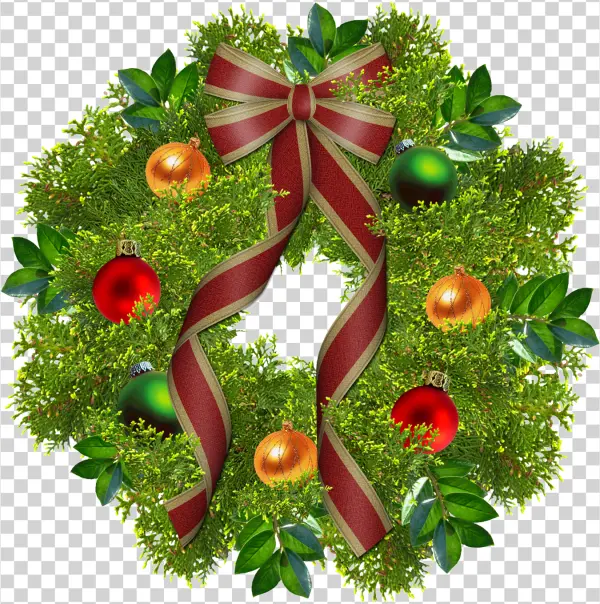Christmas Wreath with Red Bow and Ornaments PNG