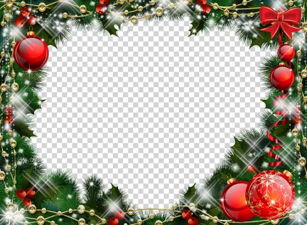 Festive Christmas Frame PNG with Ornaments and Garland