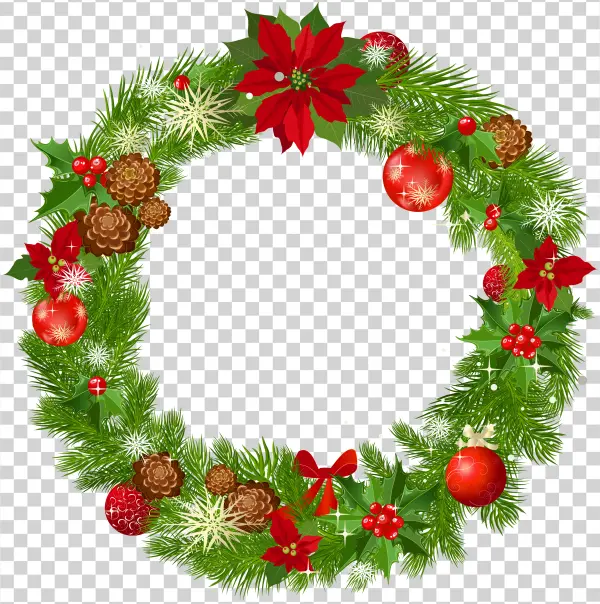 Festive Christmas Wreath with Ornaments PNG