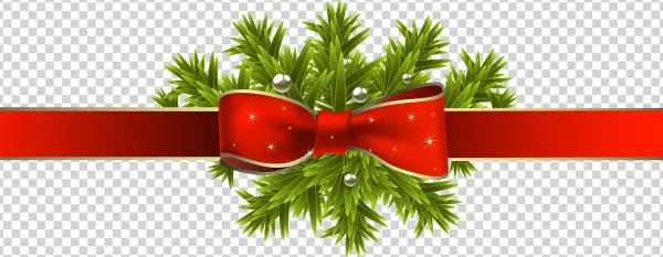 Christmas Pine Branches with Red Ribbon PNG